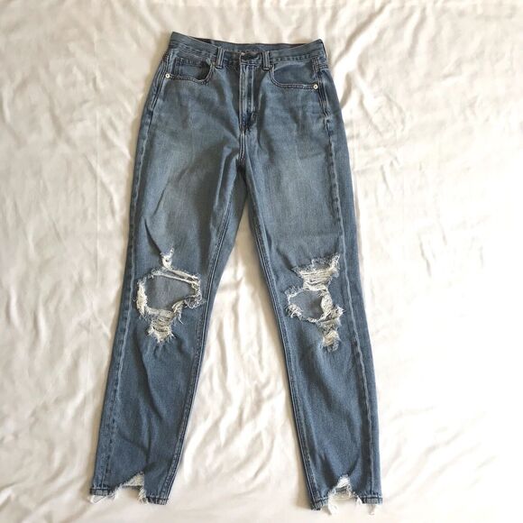 American Eagle 90s Jeans Womens 2 Mom Jean Destroyed Stretch Denim Distressed - Picture 1 of 12